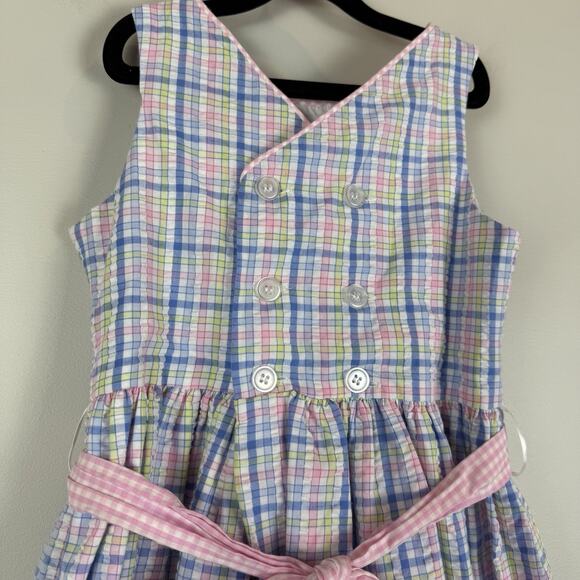 Bailey Boys Gingham Jackie Dress Girls Size Blue Purple‎ Plaid Sleeveless Tie - Picture 4 of 7